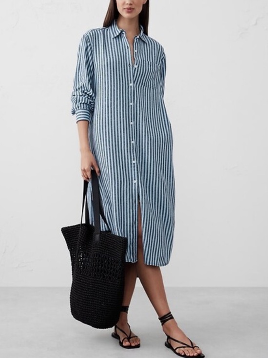Banana Republic Dresses & Skirts - NWT Banana Republic Linen blend Midi Striped Shirt Dress new blue